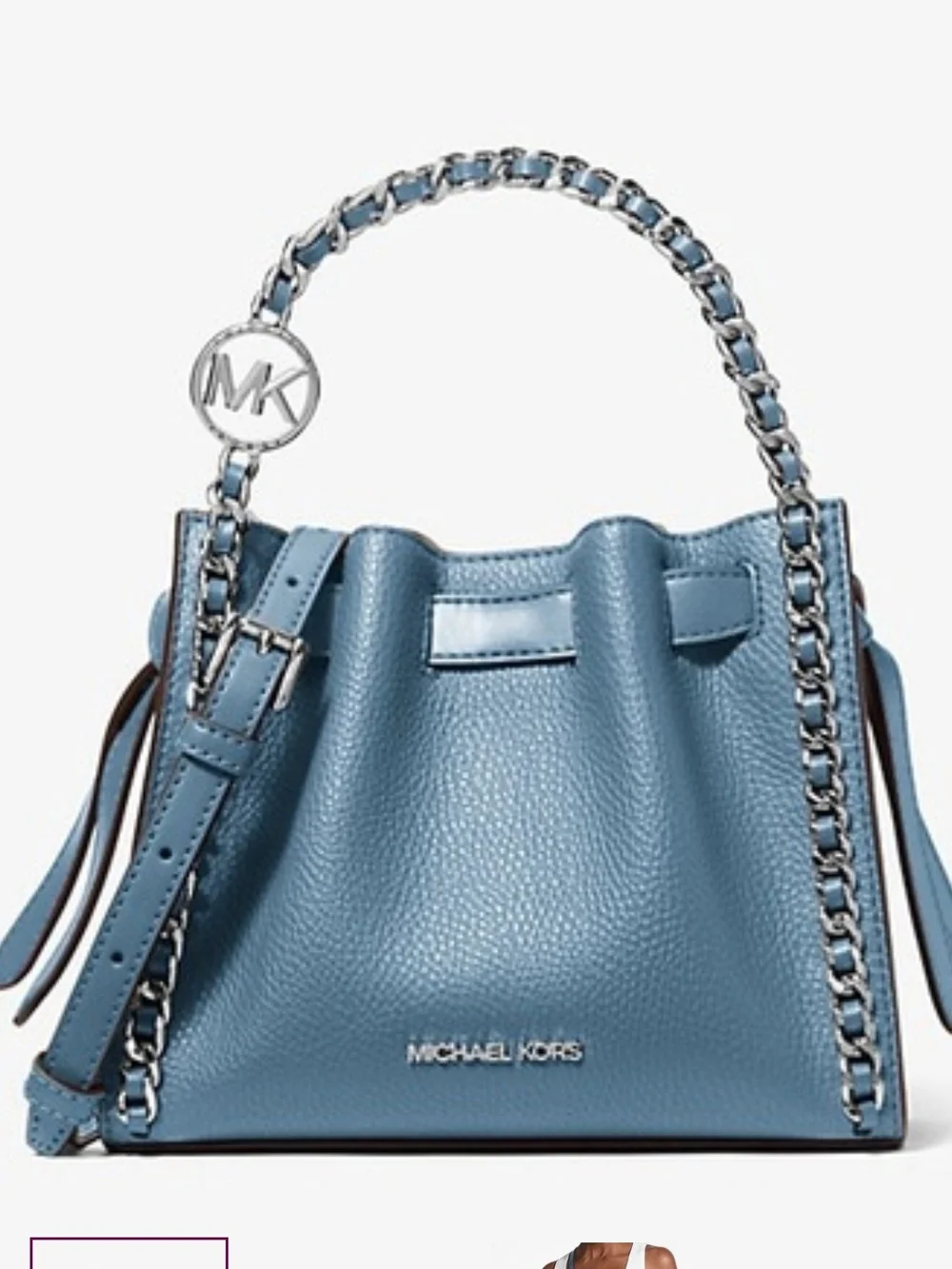 MICHAEL KORS Mina Blue Pebbled Leather & Suede Chain-Handle Bucket Bag EUC